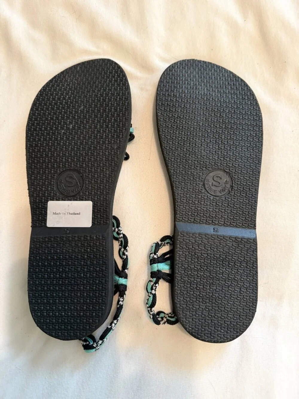 Turquoise Black Braided Cord Caged Flat Sandals Size 39